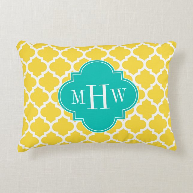 Pineapple Wht Moroccan #5 Teal 3 Initial Monogram Decorative Cushion (Front)