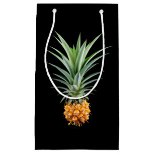 Pineapple with big hairdo on black background small gift bag