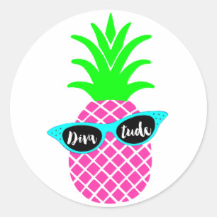 Pineapple with "DIVAtude" Classic Round Sticker