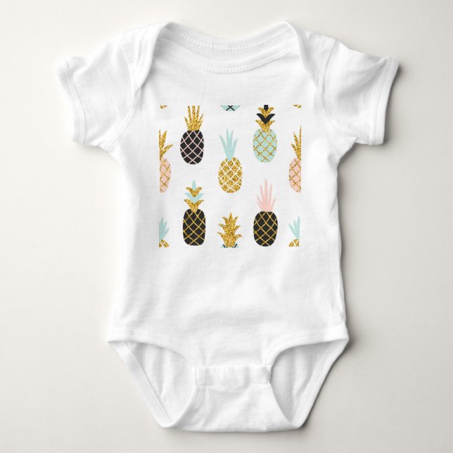 Pineapple with gold glitter, creative pattern. baby bodysuit (Front)