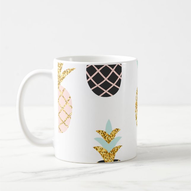 Pineapple with gold glitter, creative pattern. coffee mug (Left)