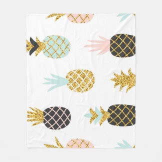 Pineapple with gold glitter, creative pattern. fleece blanket