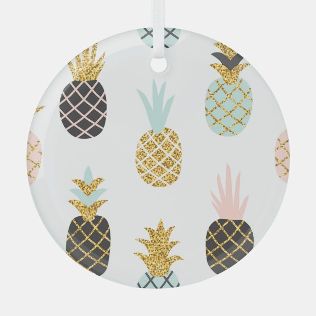 Pineapple with gold glitter, creative pattern. glass tree decoration (Front)
