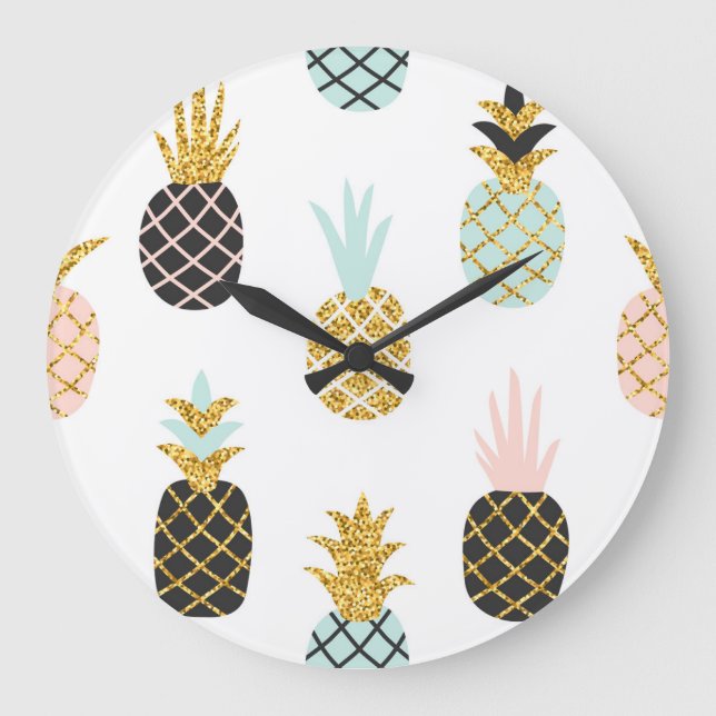 Pineapple with gold glitter, creative pattern. large clock (Front)