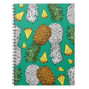 Pineapple with leaves, little chunks. Seamless pat Notebook