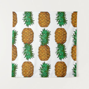Pineapple with leaves. Seamless pattern with tropi Tapestry