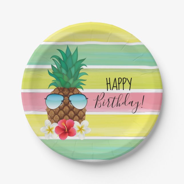 Pineapple with sunglasses paper plate (Front)