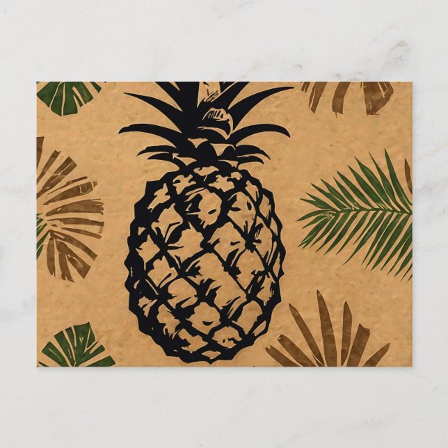 Pineapple with Tropical Leaves  Postcard (Front)