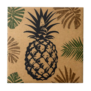 Pineapple with Tropical Leaves Tile