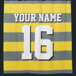 Pineapple Yellow Charcoal Sports Jersey Stripe Shower Curtain<br><div class="desc">Preppy Striped Team Jersey / Sports Jersey / Football Jersey / Rugby Jersey with Custom Name Customise this with your own name or team name and a number. You can change the size, colour and placement of the text if you need to make changes, change the colour of or remove...</div>