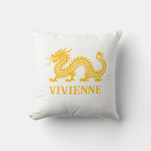 Pineapple Yellow Chinoiserie Dragon Custom Name Cushion