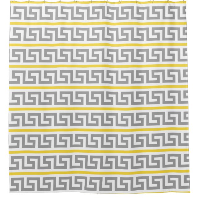 Pineapple Yellow Dk Grey Wht Greek Key Pattern #1 Shower Curtain (Front)