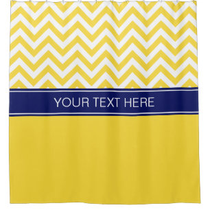 Pineapple Yellow LG Chevron CB Navy Name Monogram Shower Curtain