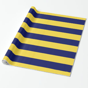 Pineapple Yellow, Navy Blue XL Stripes Pattern V Wrapping Paper