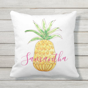 Pineapple Yellow Pink Girl's Name Cushion