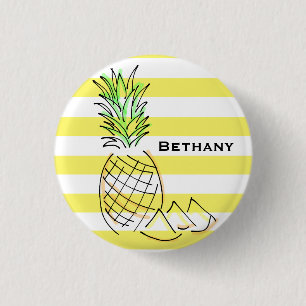 Pineapple Yellow Stripes Summer Personalised 3 Cm Round Badge
