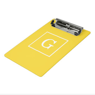 Pineapple Yellow White Framed Initial Monogram Mini Clipboard