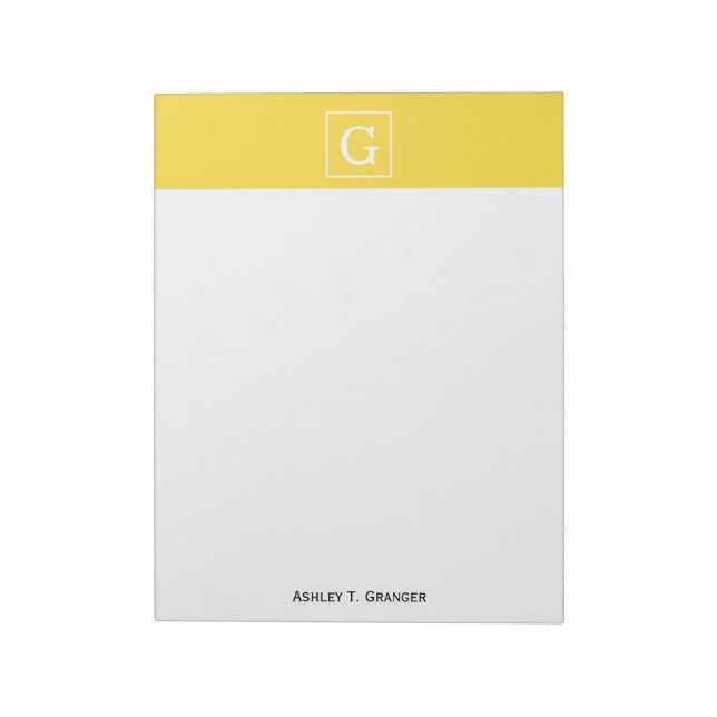 Pineapple Yellow White Framed Initial Monogram Notepad (Rotated)