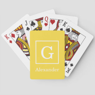 Pineapple Yellow White Framed Initial Monogram Playing Cards