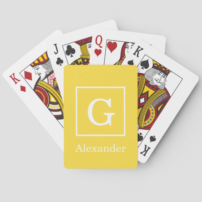 Pineapple Yellow White Framed Initial Monogram Playing Cards (Back)