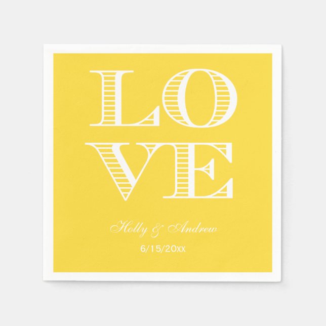 Pineapple Yellow White LOVE Napkins (Front)