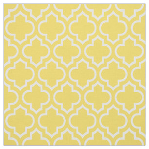 Pineapple Yellow, White Moroccan Quatrefoil #6 Fabric