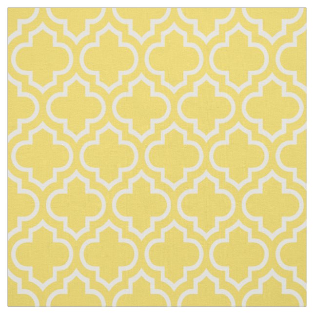 Pineapple Yellow, White Moroccan Quatrefoil #6 Fabric (Swatch)