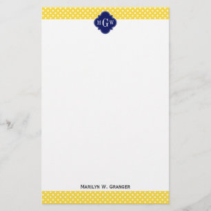 Pineapple Yellow Wht Dots Navy Blue Quatrefoil 3I Stationery