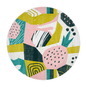 Pineapples Abstract: Colorful Seamless Patchwork Cutting Board