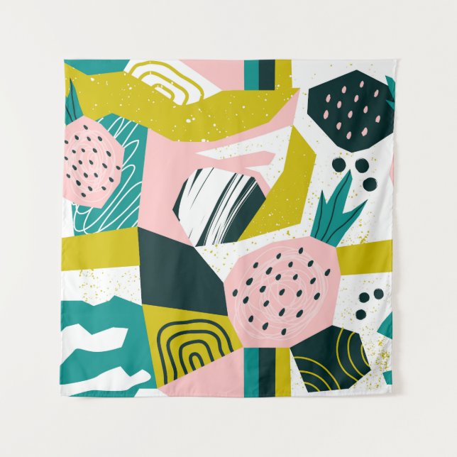 Pineapples Abstract: Colourful Seamless Patchwork Tapestry (Front)