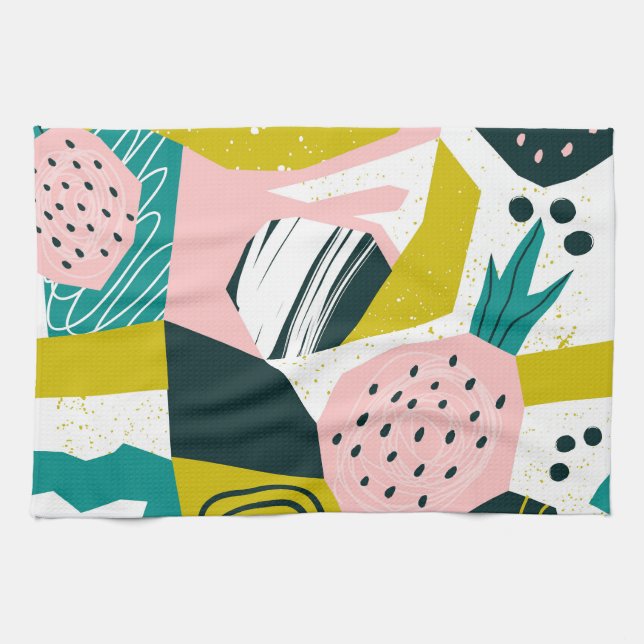 Pineapples Abstract: Colourful Seamless Patchwork Tea Towel (Horizontal)