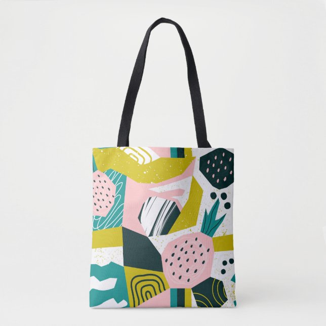 Pineapples Abstract: Colourful Seamless Patchwork Tote Bag (Front)