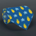 Pineapples and Blue Floral Tropical Pattern Blue Tie<br><div class="desc">Tropical fruit and floral blue pattern.</div>