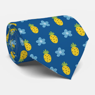 Pineapples and Blue Floral Tropical Pattern Blue Tie