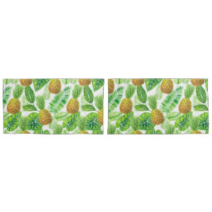 Pineapples and tropical leaves pillowcase