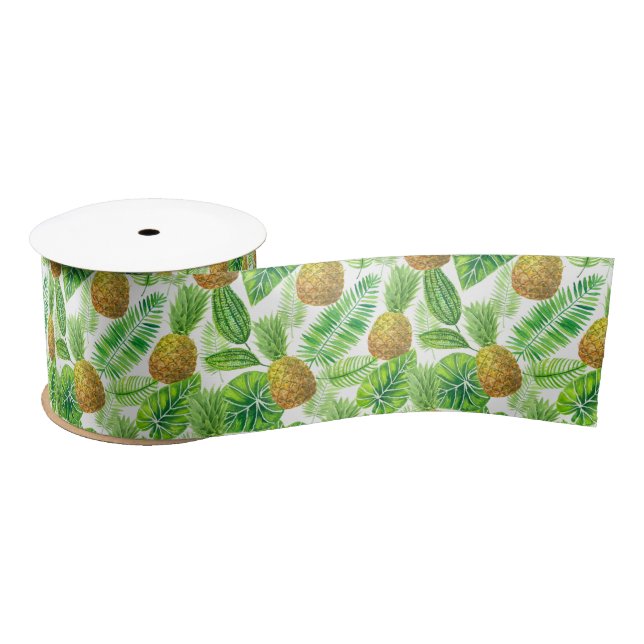 Pineapples and tropical leaves satin ribbon (Spool)
