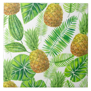 Pineapples and tropical leaves tile