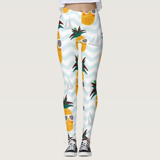 Pineapples, boat: cute ocean pattern. leggings (Front)