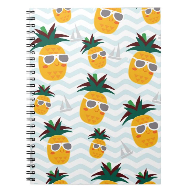 Pineapples, boat: cute ocean pattern. notebook (Front)