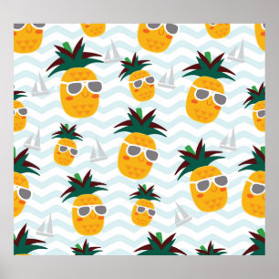 Pineapples, boat: cute ocean pattern. poster