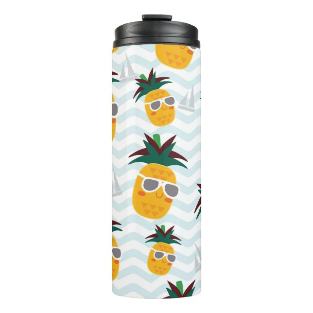 Pineapples, boat: cute ocean pattern. thermal tumbler (Front)