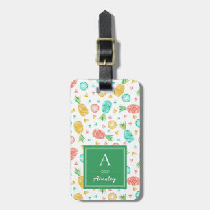 Pineapples Green Monogram Luggage Tag