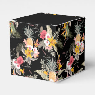 Pineapples Hibiscus Flowers on Black Square Favour Box