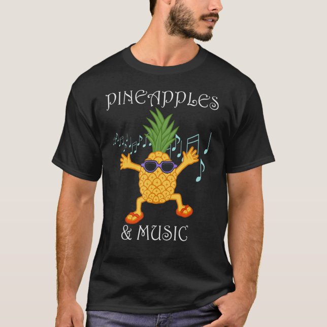 Pineapples Music Notes Clef Vitamins Tropical Frui T-Shirt (Front)
