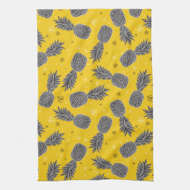 Pineapples On Gold Tea Towel (Vertical)