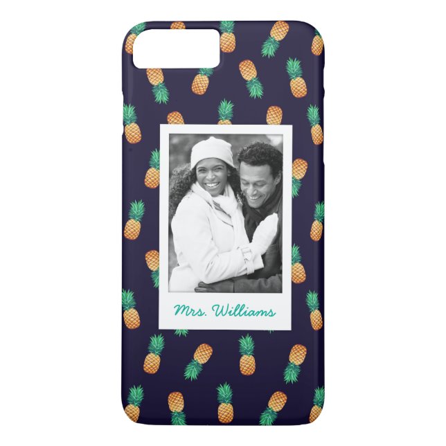 Pineapples On Navy | Add Your Photo & Name Case-Mate iPhone Case (Back)