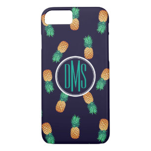 Pineapples On Navy Monogram Case-Mate iPhone Case