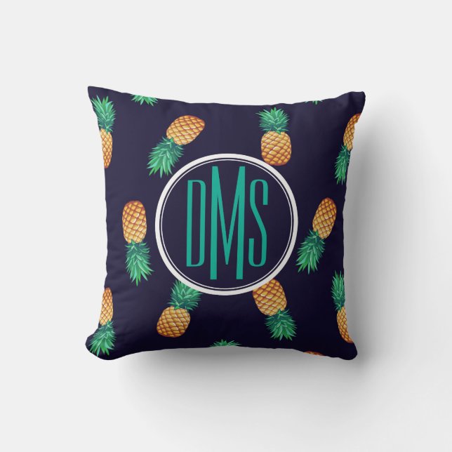 Pineapples On Navy | Monogram Cushion (Front)