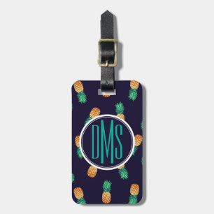 Pineapples On Navy Monogram Luggage Tag