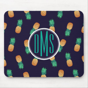 Pineapples On Navy   Monogram Mouse Pad